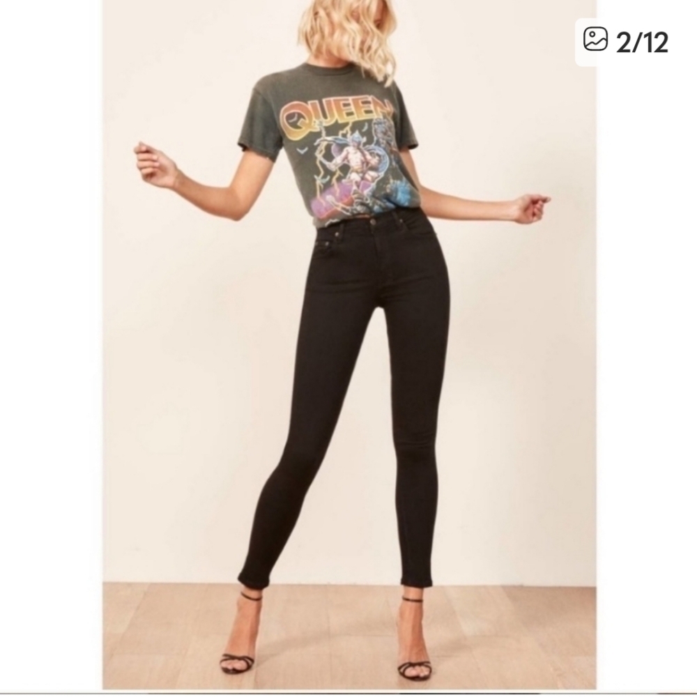 Reformation High Waisted High Rise Black Crop Ankle Skinny Jeans Size 25
